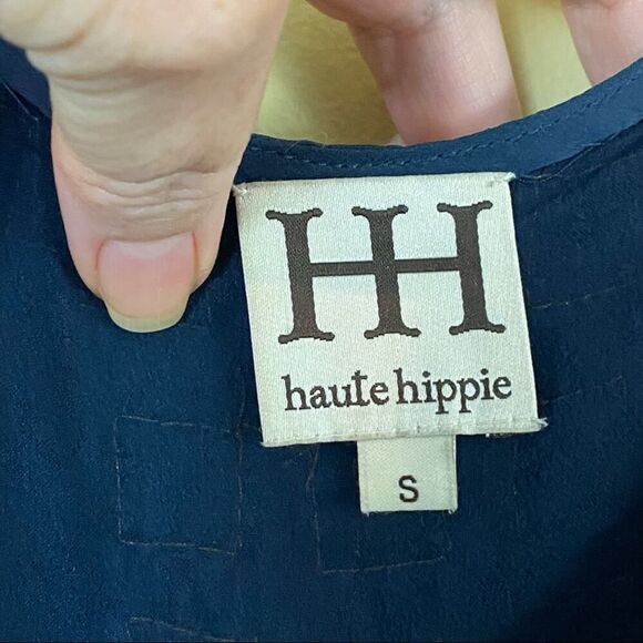 Haute Hippie 100% Silk Blue Dress with Gold Embellishments-Size Small - Picture 6 of 8